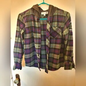 💥4 for $30💥 Survival Gear boy's button-up shirt with hood size LG 12-14